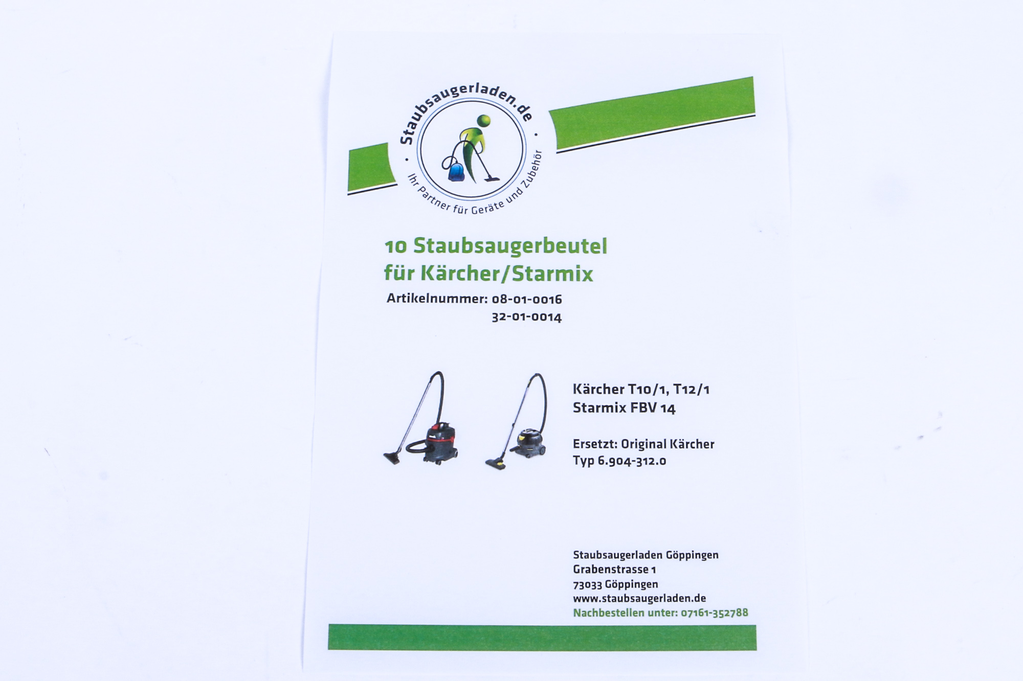 10 hochwertige Staubsaugerbeutel passend für Kärcher T 12/1 und Starmix FBV 14