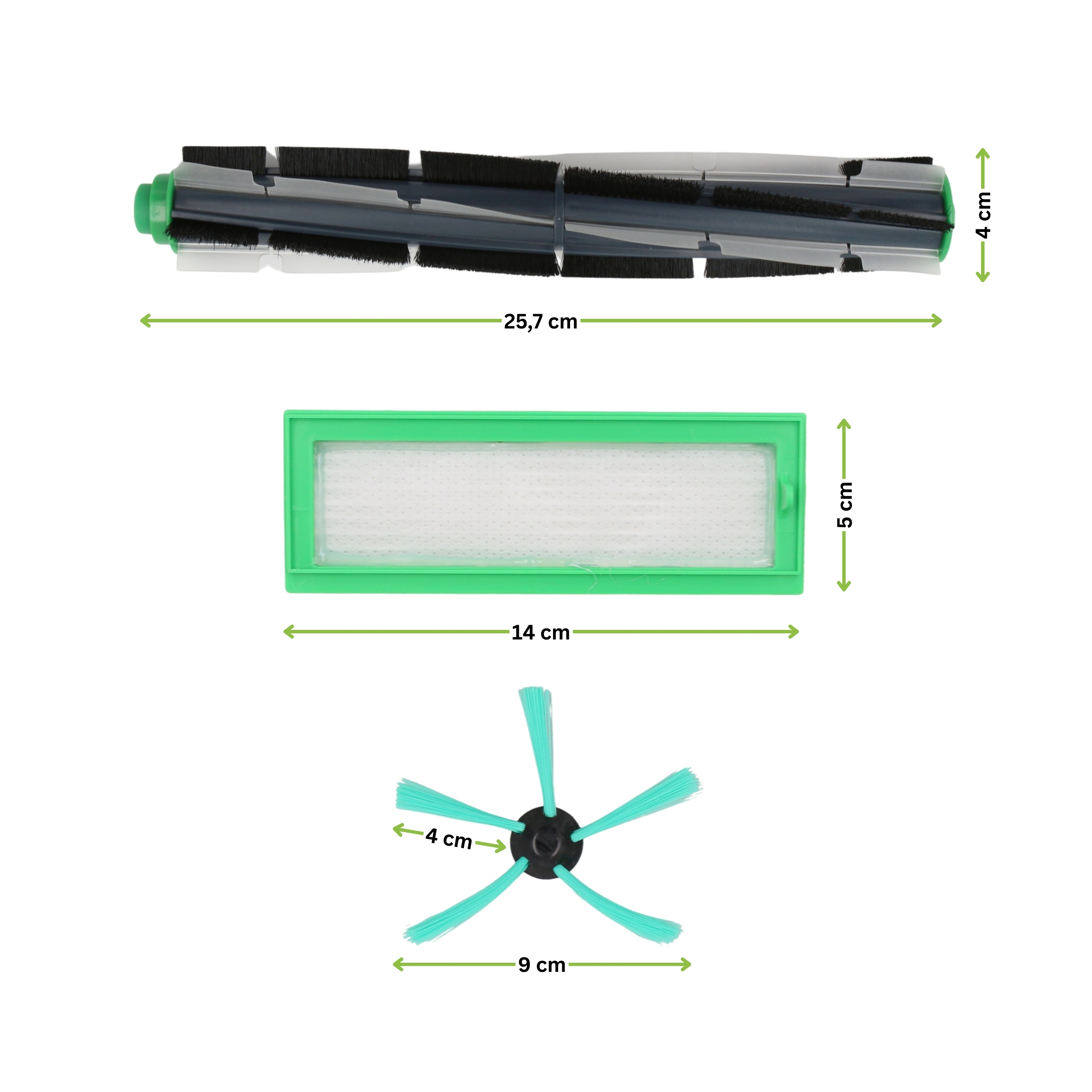 Bürste ( Walze, Rundbürste), 2 Filter + 2 Eckbürsten für Vorwerk VR 200, VR 300