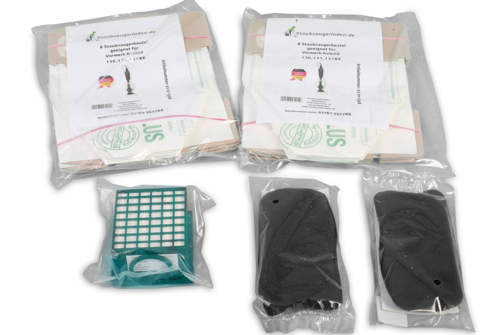 Sparset für Kobold 130, 131: Aktivfiltersystem, Aktivkohlefilter, Staubsaugerbeutel