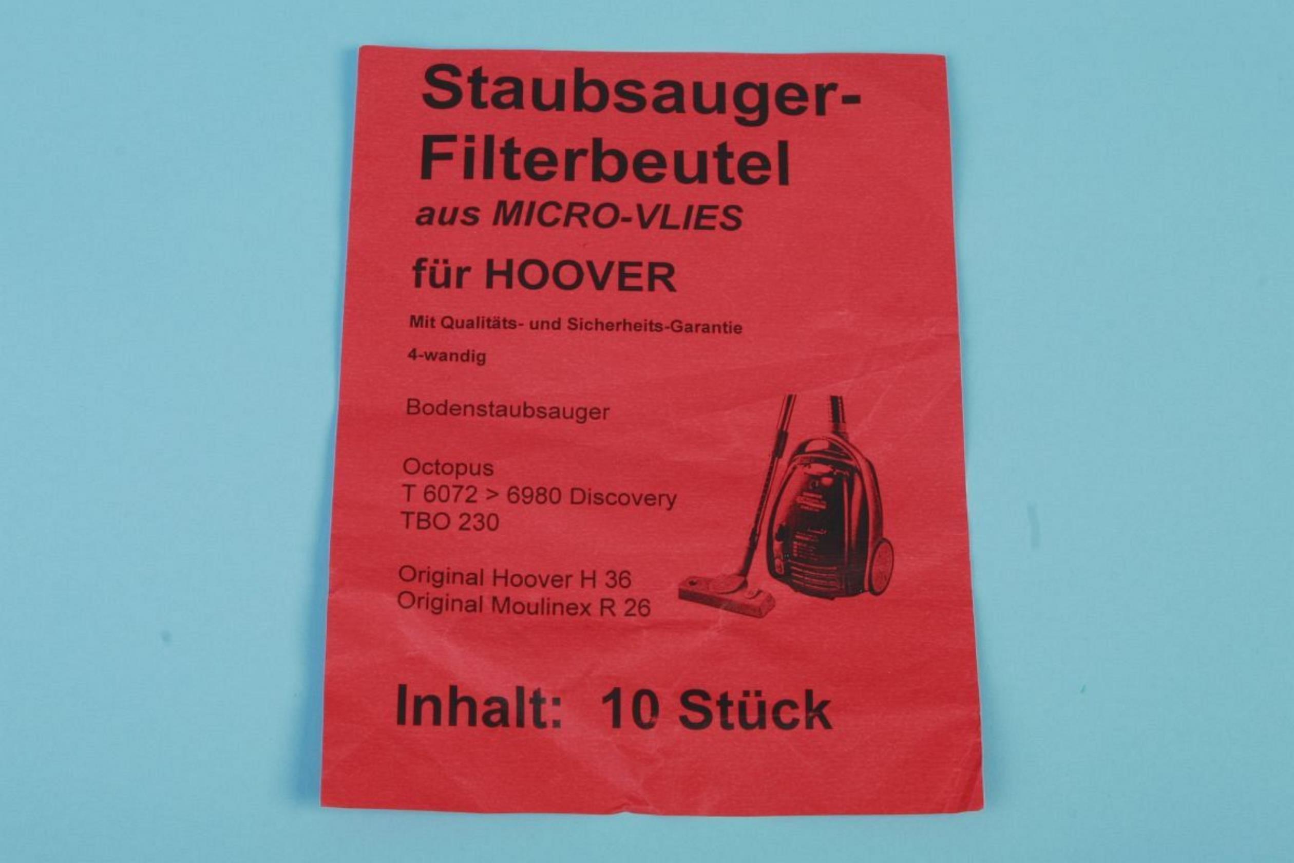 10 Staubsaugerbeutel passend für Hoover Discovery Octopus - Ersatz für Swirl H42