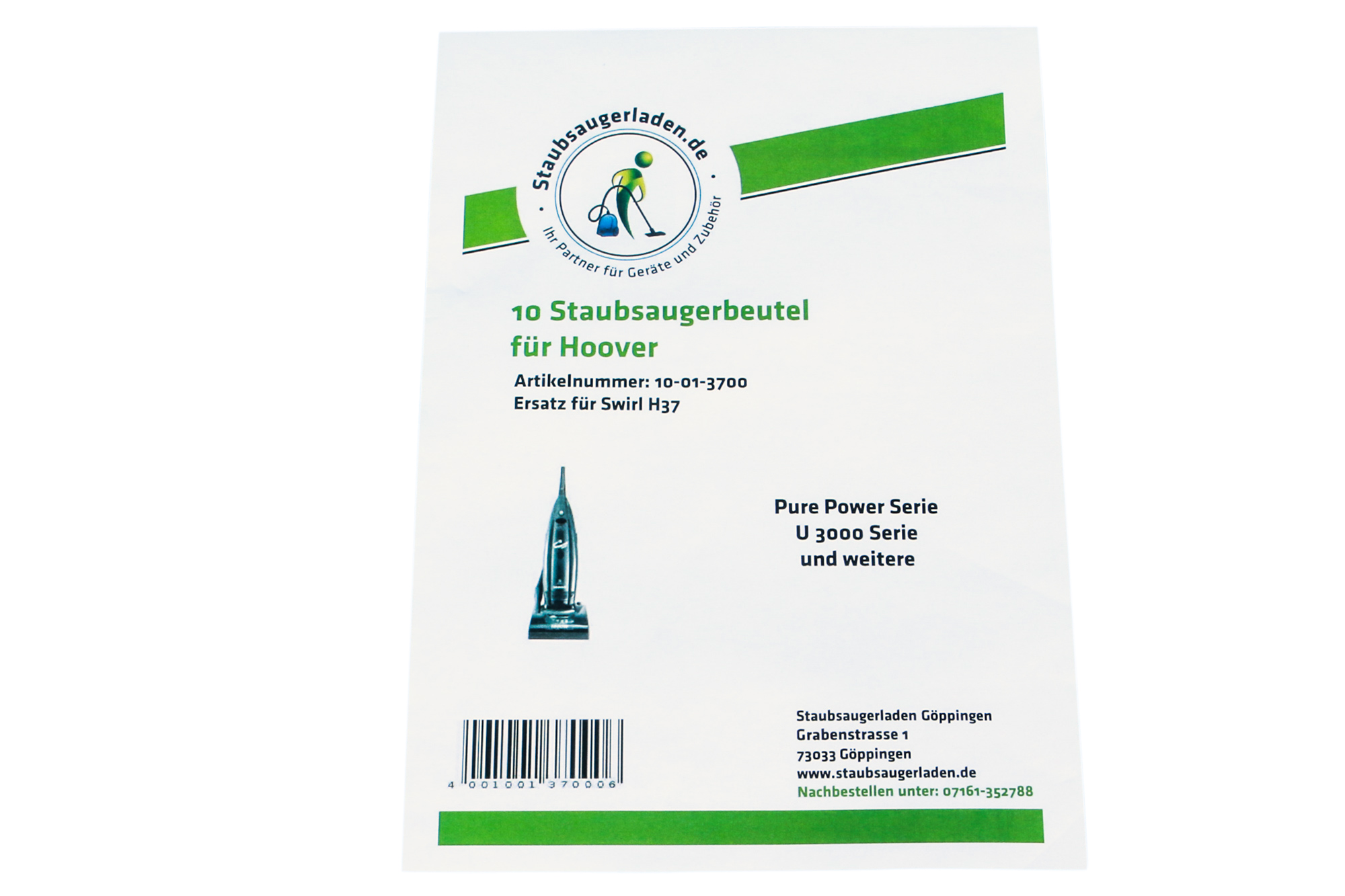 10 Staubsaugerbeutel passend für Hoover Pure-Power - Ersatz für Swirl H 37