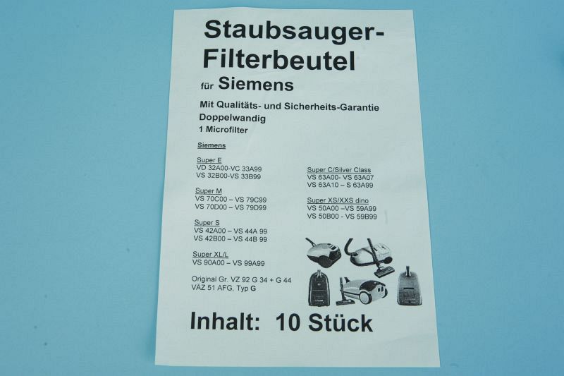 10 Staubsaugerbeutel für Siemens VS, Privileg, Bosch S67 Typ D, E, F, G, H