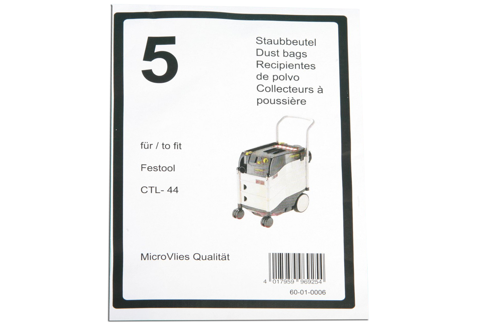 5 hochwertige Filtersäcke passend für Festool CT, CTL 44. Hohe Staubklasse
