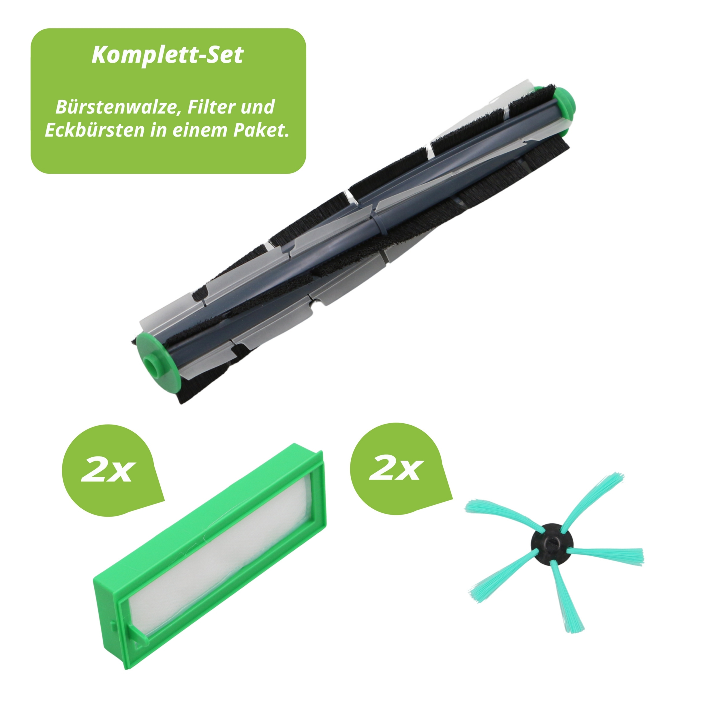 Bürste ( Walze, Rundbürste), 2 Filter + 2 Eckbürsten für Vorwerk VR 200, VR 300