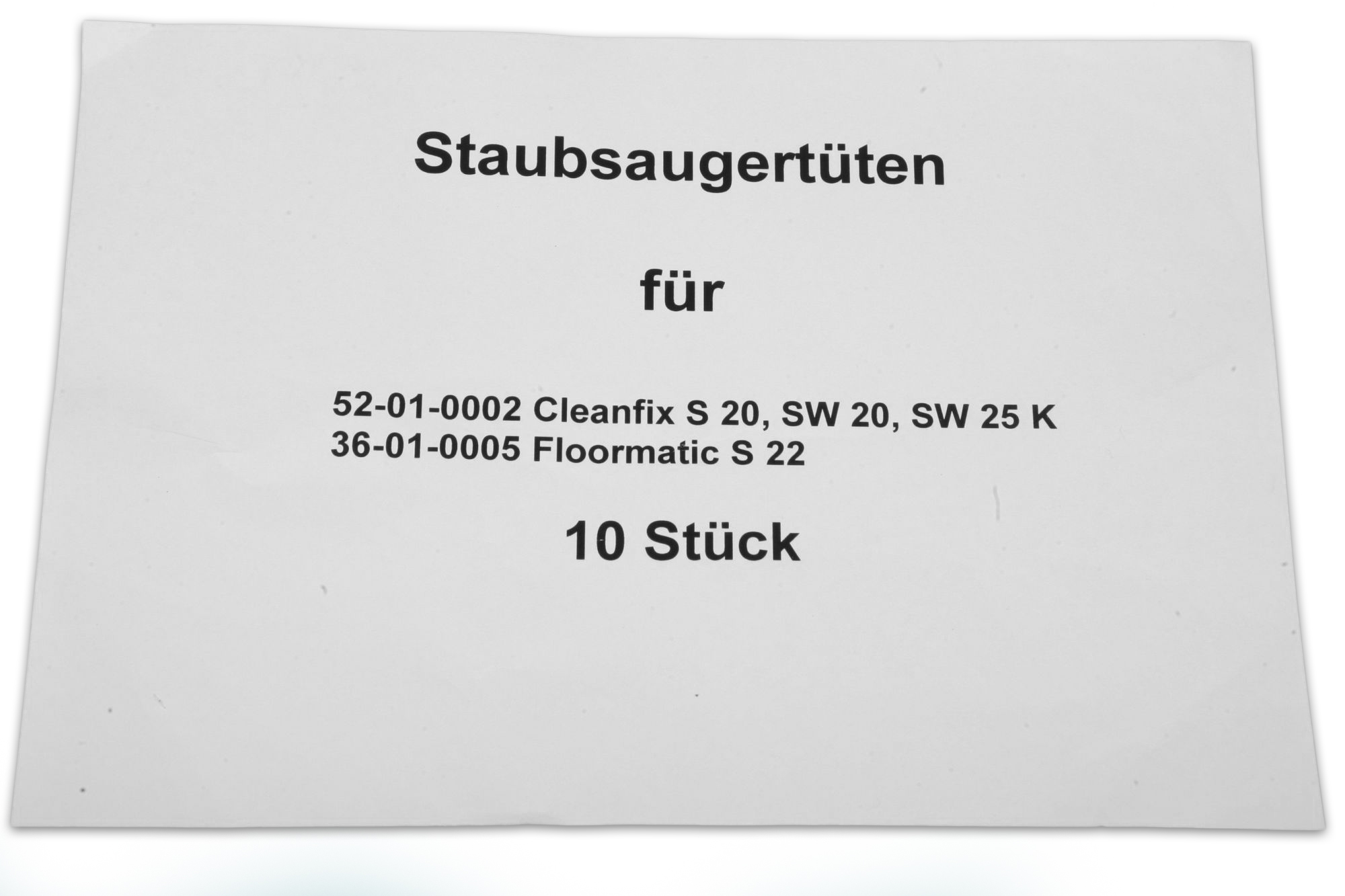 10 Staubsaugerbeutel passend für Cleanfix S20, SW20, SW25 / Floormatic S22