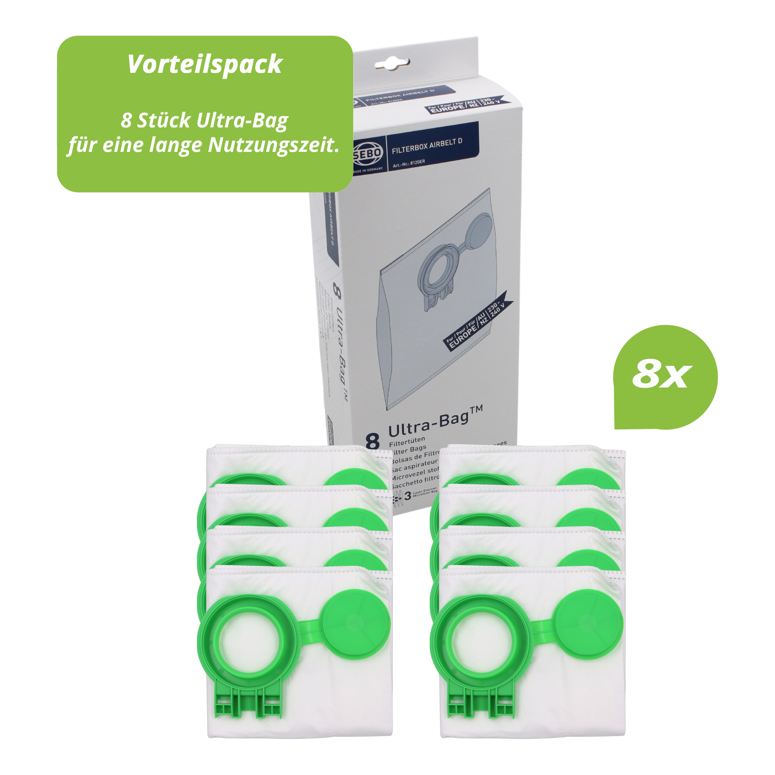 Sebo Filterbox 8120ER 8 Ultra-Bag Filtertüten Staubsaugerbeutel für D1 D2 D3 D4