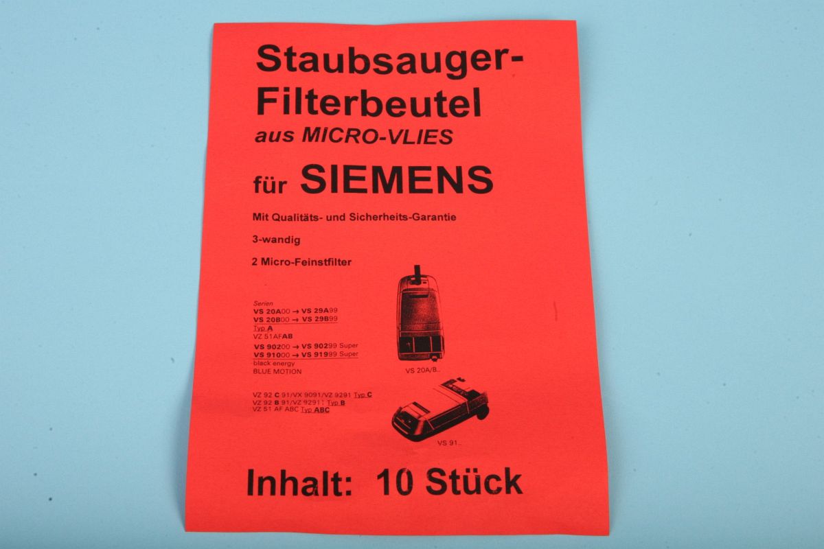 10 Staubsaugerbeutel Siemens - S60, S64, S66, Siemens Typ A/B/C Vlies