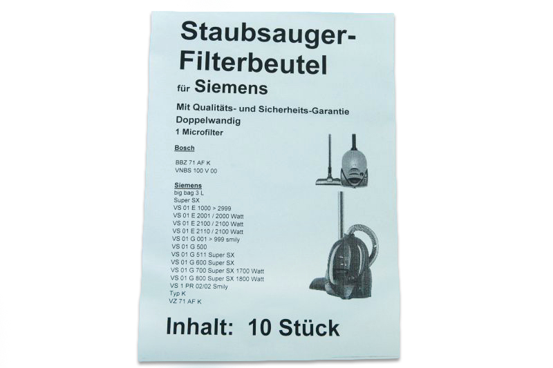 10 Staubsaugerbeutel Siemens - Ersatz für Swirl S 70, Siemens Typ K