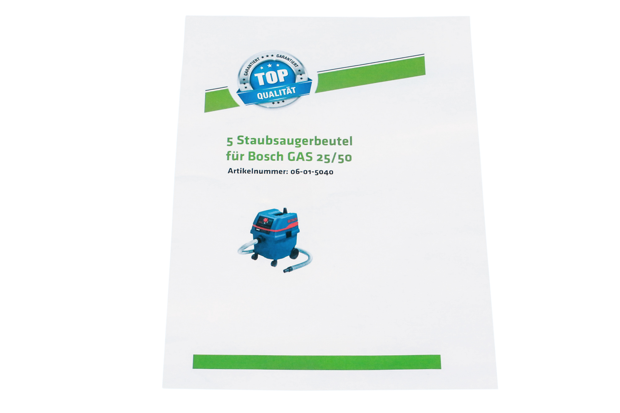 5 hochwertige Staubsaugerbeutel - mehrlagig - passend für Bosch GAS25, GAS50