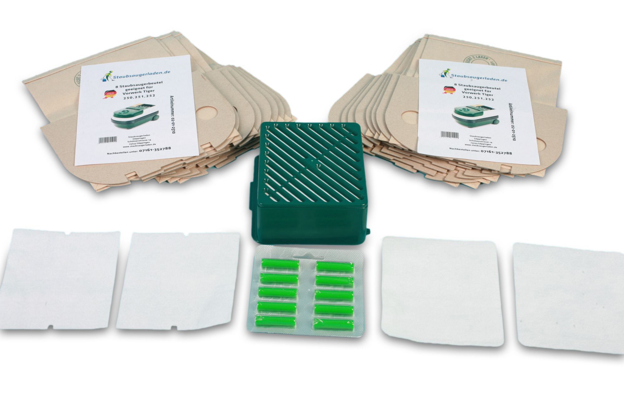 Sparset für Vorwerk Tiger 251/252: Staubsaugerbeutel, Abluftfilter, Aktivfiltersystem
