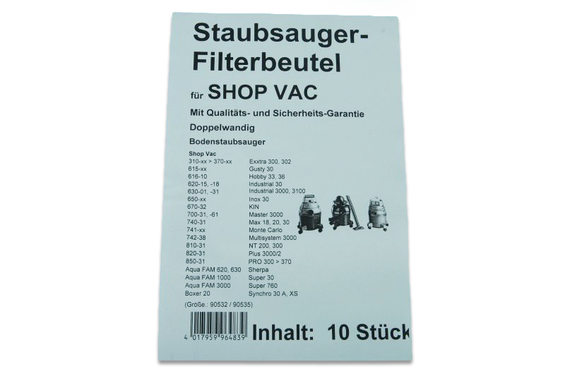 10 Staubsaugerbeutel Shop Vac 130 - 30 Liter - UNI 30