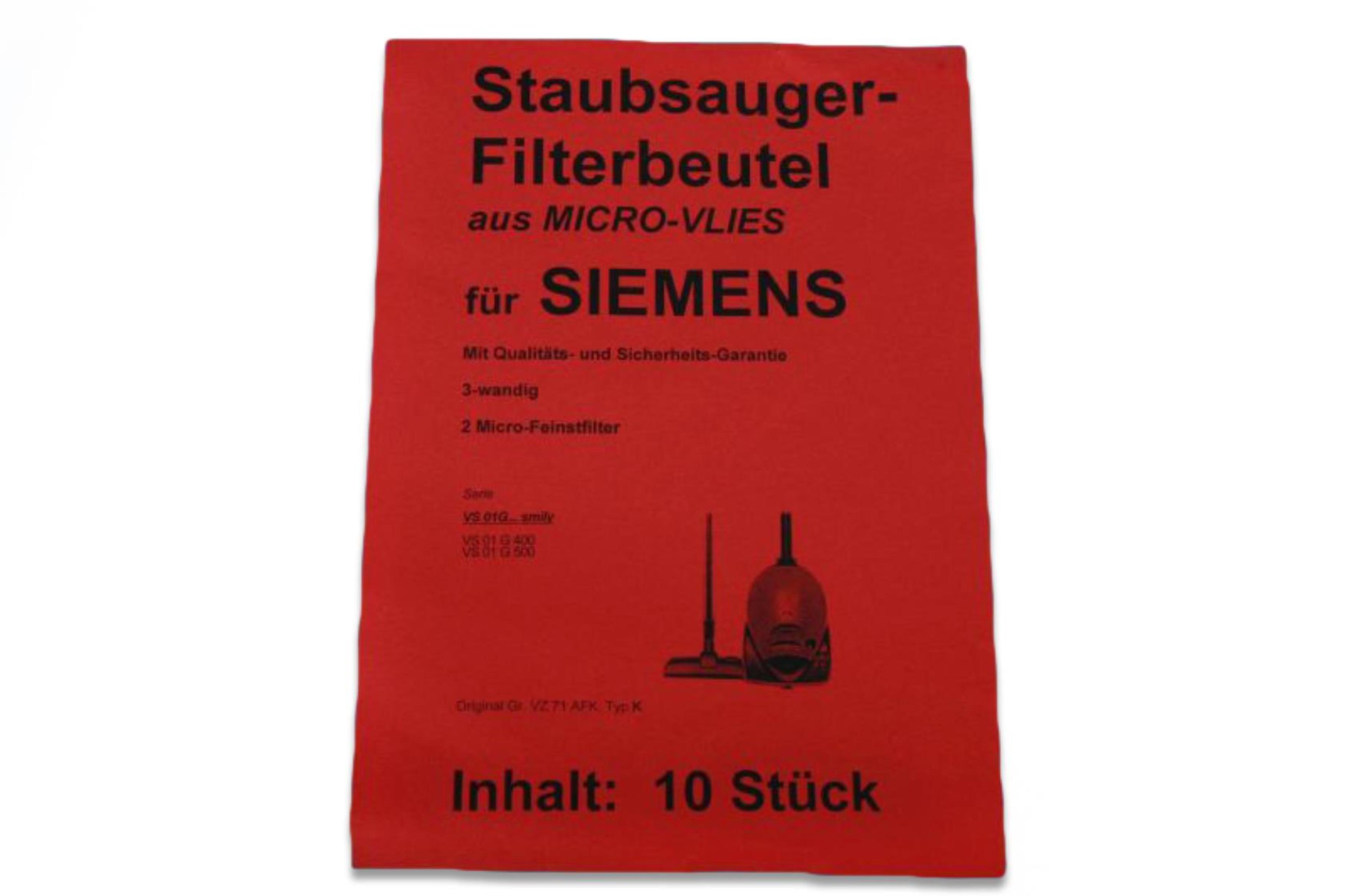 10 Staubsaugerbeutel passend für Siemens VS01G, Typ K - Ersatz für Swirl S70