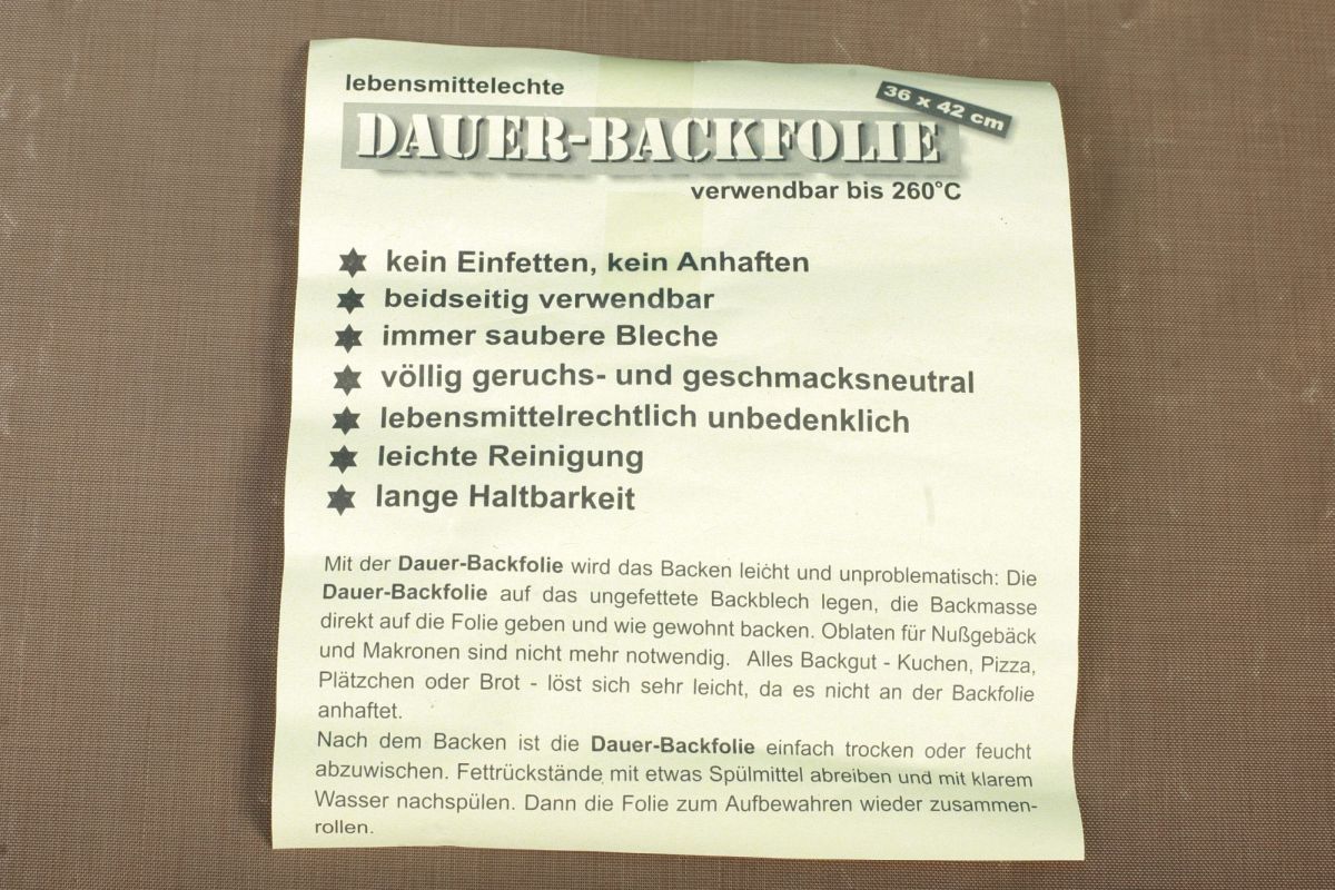 Dauerbackfolie Teflon 36x42 cm - Made in Germany- Backpapier aus Teflon bis 260°