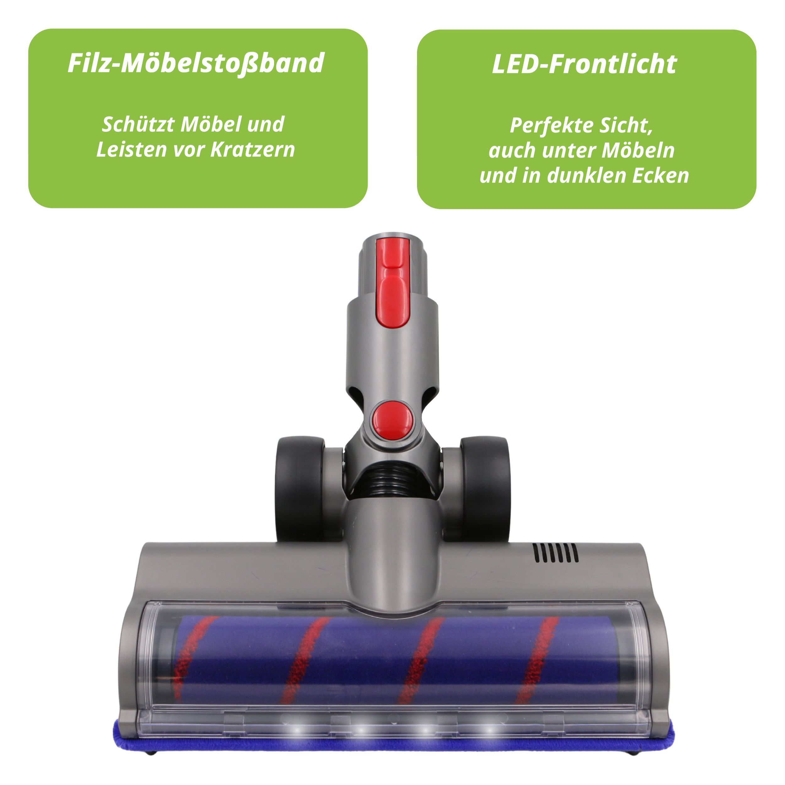 Hochwertige Elektrobürste mit Softwalzen, LED und Möbelschutzband passend für Dyson V7 V8 V10 V11 V15