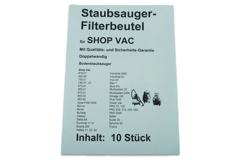 10 Staubsaugerbeutel Shop Vac 120 - 18 und 20 Liter